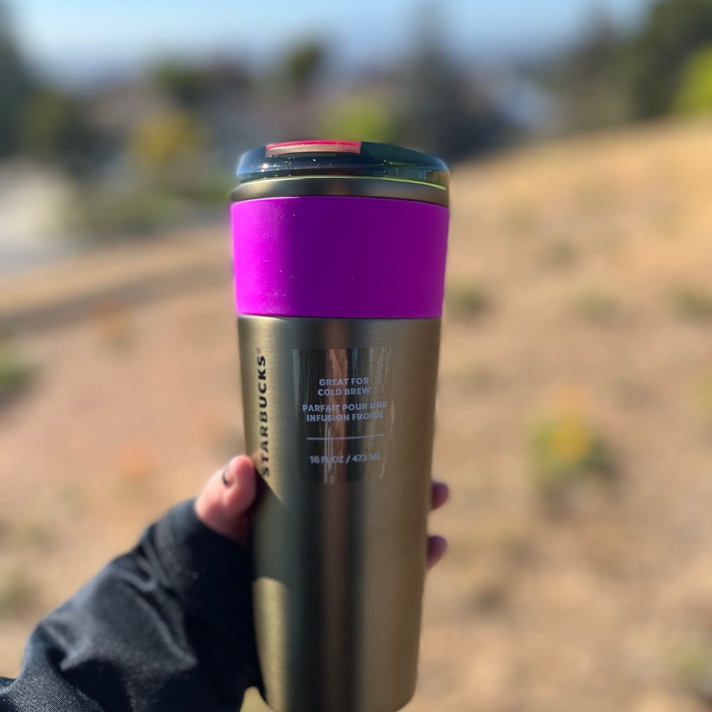 New Starbucks 2022 Olive Gold with Purple Band SS Cold Brew Tumbler